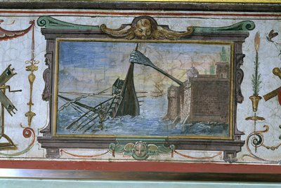 Un dispositivo che permise ad Archimede (c.287-12 a.C.) di trascinare una nave a riva, Stanza della Matematica, 1587-1609 da Giulio Parigi